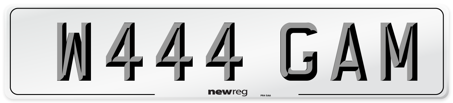 W444 GAM Number Plate from New Reg